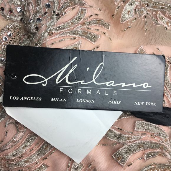 NWT Milano Formals Size 4 Light Pink Chiffon Beaded Prom Maxi Dress Formal Gown - Picture 10 of 16